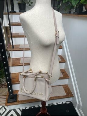 bebe Light Blush Leather Satchel with Gold Accents-free new necklace.